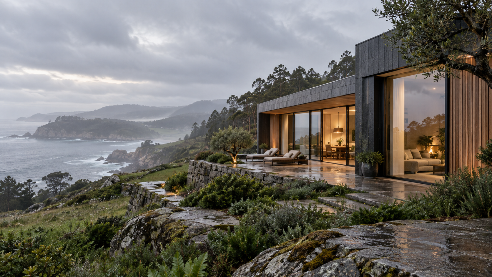 Casa autosuficiente integrada en el paisaje de Galicia